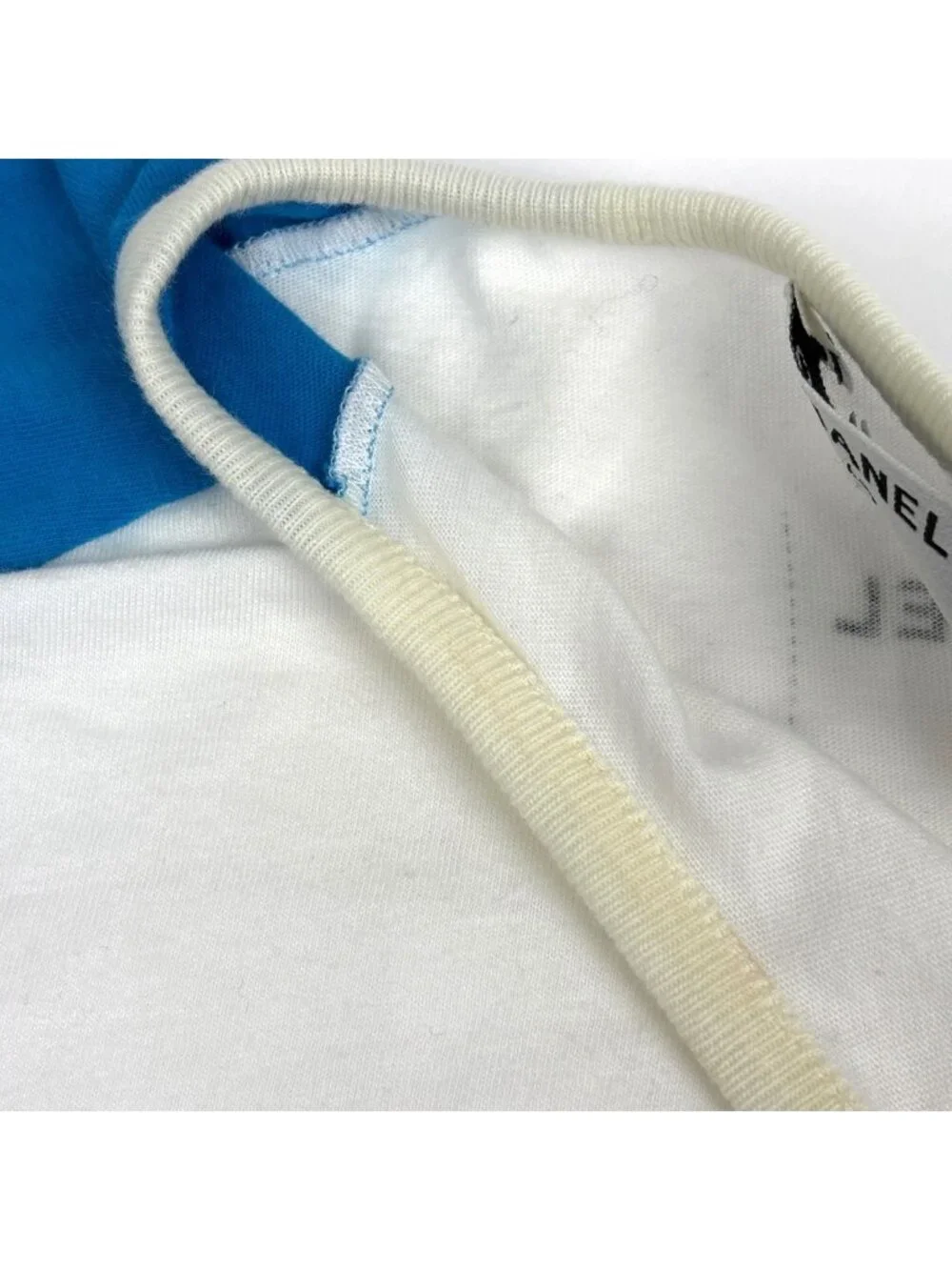 Chanel Logo Short Sleeve T-Shirt Top Cotton White Blue